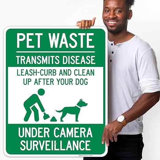 Pet Waste Leash-Curb and Clean Up After Your Dog Under Camera Surveillance Sign, (SI-63188) 24x30 Inches, Rust Free .063 Aluminum, Fade Resistant, Made in USA