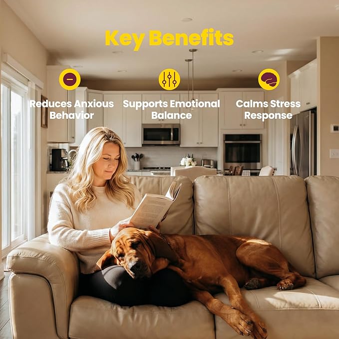 Calming Chews for Dogs – KSM-66 Ashwagandha, L-Theanine & Melatonin – Supports Relaxation & Calm Behavior – Great for Storms, Fireworks, Travel & Vet Visits – Turkey & Beef Flavor