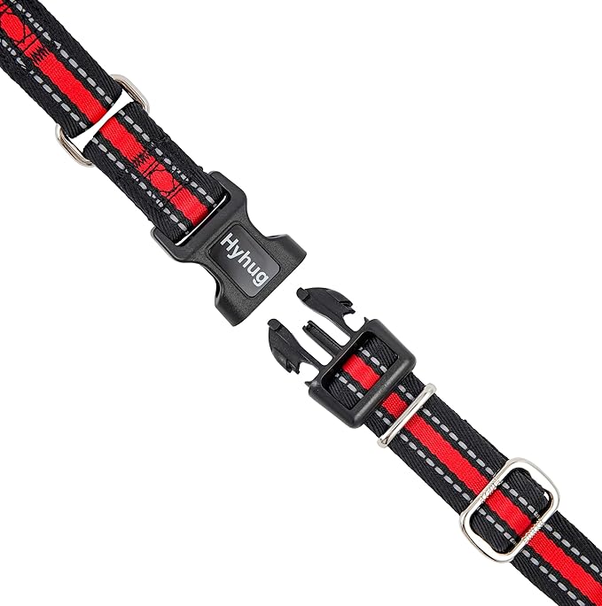 Hyhug Reflective Martingale Dog Collar Medium Red |Buckle Escape - Proof Heavy Duty Nylon Durable No Slip, Ideal for Training & Daily Walks