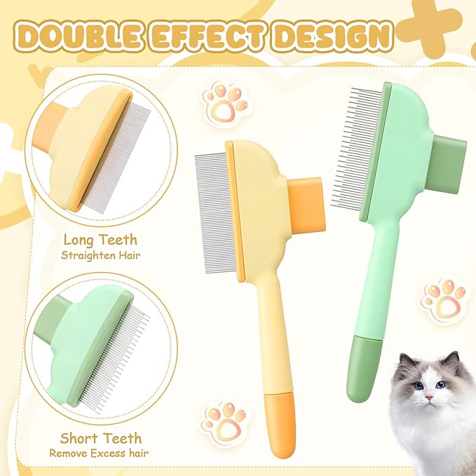 Meanplan 6 Pcs Pet Hair Removal Comb Flea Comb for Cats Dogs One Click Self Cleaning Grooming Brush Bulk Dogs Long Short Stainless Steel Teeth for Shedding Massaging Cleaning Pet Hair (2 Style)