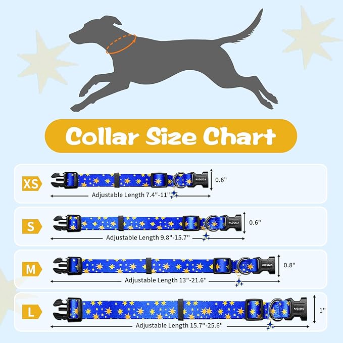 Kazazoo Dog Collar Cute and Soft Nylon Puppy Collar for Boy and Girl, Adjustable Dog Collars for Medium Large Dogs, Blue Sky-L