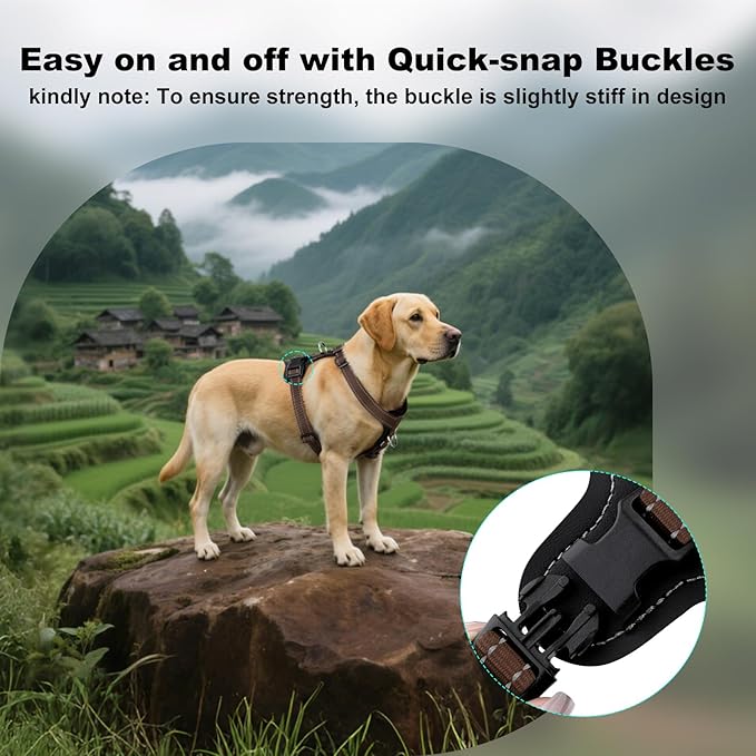 Plutus Pet Adjustable No Pull Dog Harness with Leather Accents, Heavy Duty Reflective Nylon Vest for Training, Hiking, Easy Walk Harness for Small, Medium, Large Dogs (Chocolate, L)