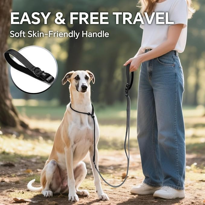 QQPETS Adjustable Slip Lead Dog Leash, Hands Free Waist Leash for Dog Walking, Reflective Training Lead with 360° Swivel Anti-Tangle, 4-7 ft Length for All Breeds