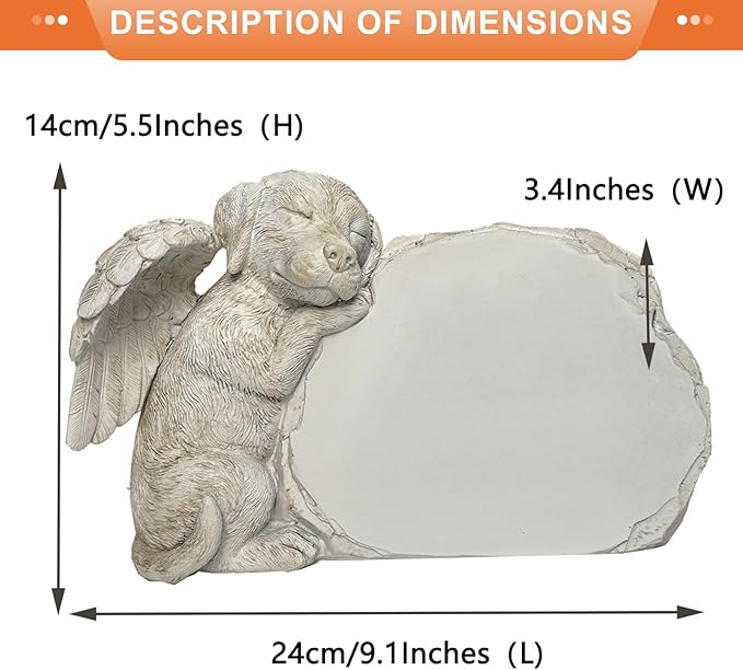 Personalized Creative Rockery Angel Puppy Garden Memorial Stone for Our Fur Baby's Memorial Custom Pet Dog Memorial Grave Marker Headstone Tombstone for Garden Courtyard Dog Memorial Gifts