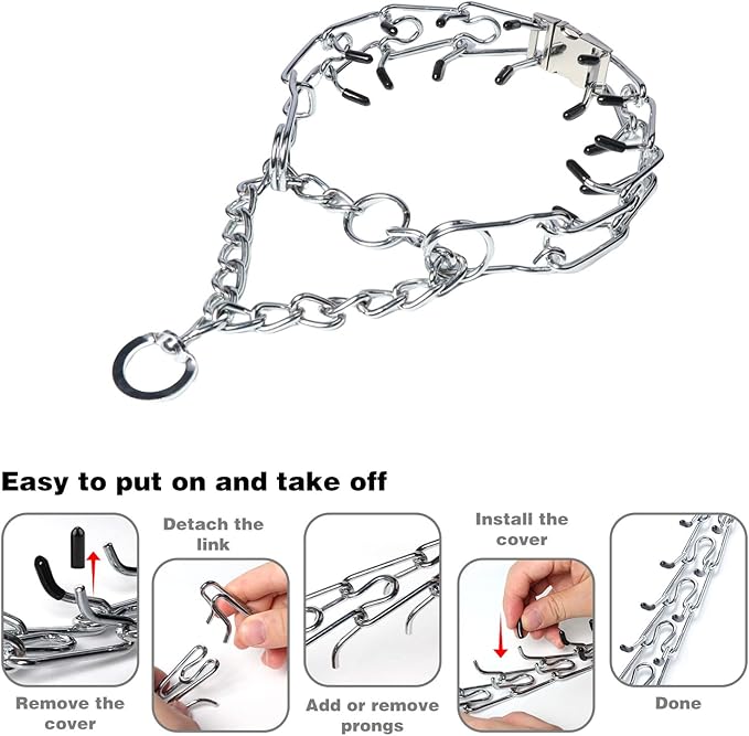 Prong Collar for Dogs,Dog Training Collar with One Professional Training Leash,Adjustable Pinch Collar with Quick Release Metal Buckle, No Pull Choke Collar for Small Medium Large Dogs（Silver, M/L）