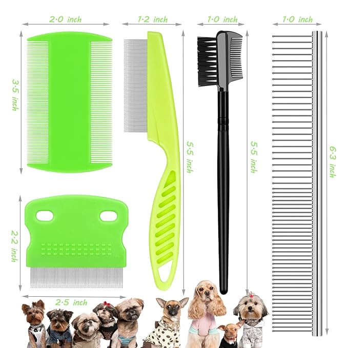 Flea Comb Lice Comb Cat & Dog Pet Grooming Combs Tear Stain Remover Remove Mucus Crust 2-in-1 Metal Round Smooth Teeth Comb Remove Floating Hair Tangles Dander