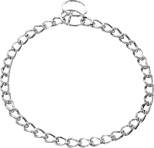 Herm Sprenger Chrome Plated Steel Dog Collar with Short Flat Links Choke Chain Two O-Rings for Small Medium Large Dogs Professional Training Collar Correction Slip Chain Made in Germany (26in (65cm))