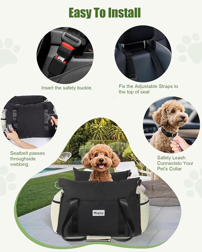 Dog Carseat for Small Dogs – Harness-Compatible Pet Travel Accessory, Portable Travel Bed & Pet Car Carrier Bag, Easy Install, Washable Dog Booster Seat for Small Dogs