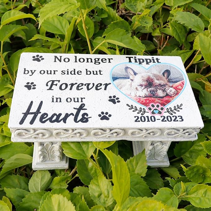 Personalized Memorial Bench for Pet Human, Custom Pet Memorial Stone with Colorful Photo, Pet Grave Marker Dog Headstone Cat Tombstone, Loss of Pet Gifts, Memorial Garden Plaque