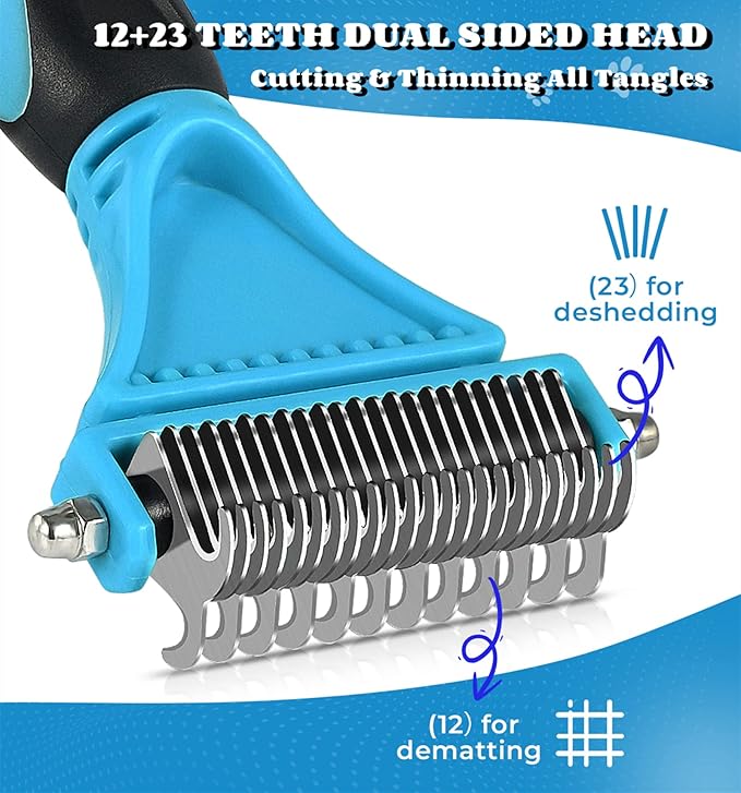 Morpilot Dog Grooming Brush, Dog Dematting Comb Tool, Cat Comb - 23+12 Double Sided Teeth Blade Dog Undercoat Rake Comb for Small Medium & Large Dogs Effectively Reduces Hair Loss by up to 90%