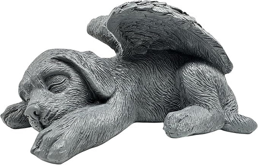 Small Dog Angel Pet Memorial Grave Marker Tribute Statue，Resin Sleeping Dog Statue with Wings for Garden,Indoor,Pet Grave Markers,and Loss of Sympathy Gift(Gray)