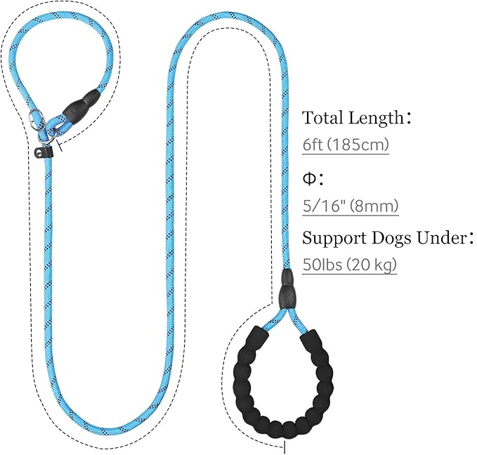 TagME Slip Leads for Dogs that Pull, 6 FT No-Pull Training Leash with Lock, Escape-Proof Design, Reflective & Padded Handle for Small Dogs, Blue