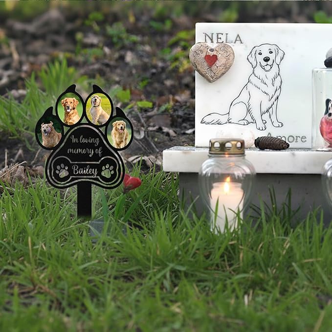 Custom Dog Grave Markers Outdoor, Personalized Pet Grave Marker Dog Memorial with Photo and Name, Outdoor Weatherproof Pet Cemetery Sign, Personalized Dog Memorial Gifts for Loss of Dog