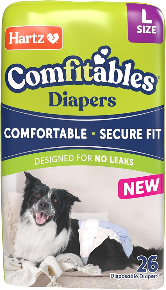 Hartz Comfitables Disposable Dog Diapers, Size Large 26 Count, Comfortable & Secure Fit, Easy to Put On, Super Absorbent Male and Female Diaper