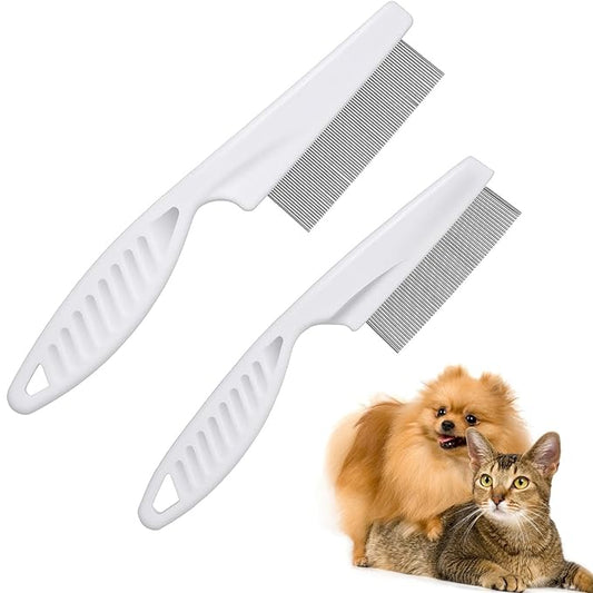 2 Pcs Flea Comb for Dogs and Cats, Stainless Steel Pet Grooming Combs Fine Tooth Dog Comb Pet Hair Removal Tool for Grooming Massaging and Cleaning (2 Sizes)