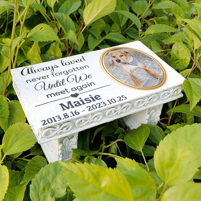 Personalized Memorial Bench for Pet Human, Custom Pet Memorial Stone with Colorful Photo, Pet Grave Marker Dog Headstone Cat Tombstone, Loss of Pet Gifts, Memorial Garden Plaque