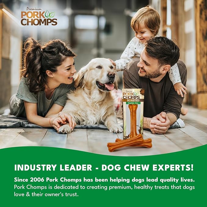 Pork Chomps Roasted Pressed Pork Skin Dog Chew, 7-inch Bone, 1 Count (Pack of 3)