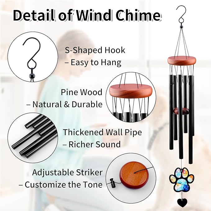 Pet Memorial Wind Chime – Dog Memorial Gifts for Loss of Dog, Loss of Pet Sympathy Gift, Pet Remembrance Bereavement Gift (Paw)