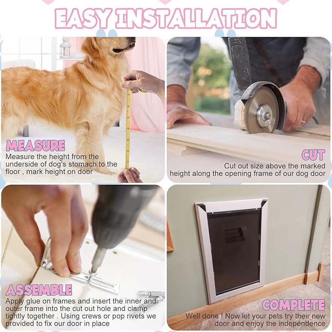 Aluminium Extra Large Dog Door 17.5" W x 27.7" H Weatherproof Aluminum Frame Pet Door with Sliding Lock Panel Easy to Install Durable Magnetic Double Flaps Pet Door for Dogs Up to 220LBS