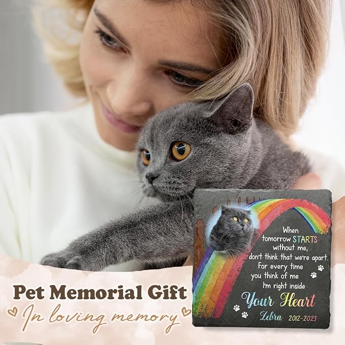 Rainbow Bridge Pet Memorial Gifts - Dog Bereavement Gifts - Square Shaped Dog Memorial Gifts for Loss of Dog Sympathy Gift - Cat, Dog Memorial Stone