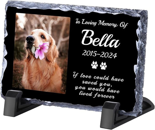 Pet Memorial Stones for Dogs, Dog Memorial Stone Outdoor, Pet Headstones for Dogs, Memorial Gifts for Loss of Dog, Custom Stone Picture Frame Plaque with Name/Text