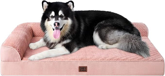 EHEYCIGA XXL Dog Bed Memory Foam, Orthopedic Giant Dog Bed Jumbo with Washable Removable Cover, Waterproof Pet Sofa Couch with Nonskid Bottom, 48x35x7.5, Pink