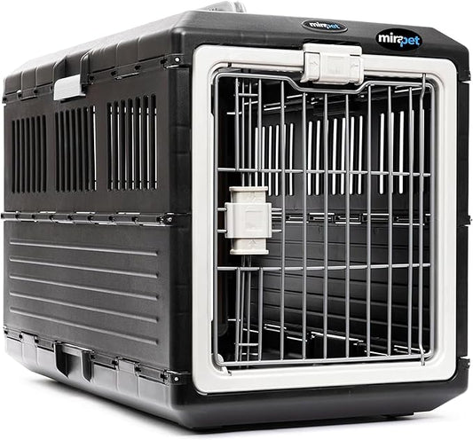 Pet Carrier & Crate, 26.4" L x 15.3" W x 18.8" H - Collapsible for Medium Cats and Dogs, Portable Hard Plastic Wall Kennel for Indoor/Outdoor Use