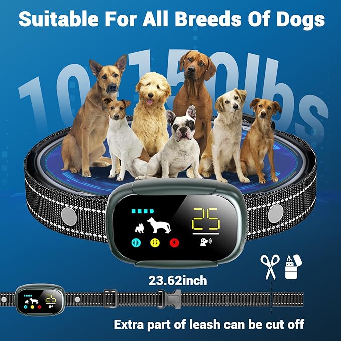 Dog Bark Collar, Dog Shock Collar for Large Medium Small Dogs 10-150lbs, Rechargeable Anti Barking Training Collar with 5 Adjustable Sensitivity, IP67 Waterproof Dog bark Deterrent Devices (Green)