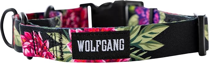 Wolfgang Heavy Duty Martingale Dog Collar with Quick Release Nylon Buckle for Walking & Training, DarkFloral Print, Extra Large