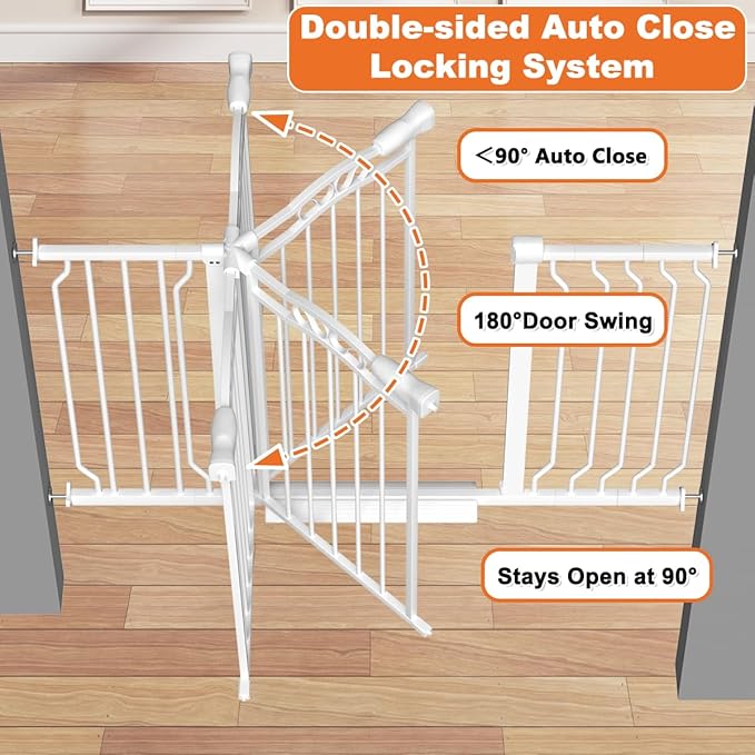 62.5-71.6" Extra Wide Baby Gate for Stairs No Drilling, 30" Tall Auto Close Press Mounted Dog Gates for Doorways, Adjustable Width Walk Through Long Gates for Kids or Pets, White
