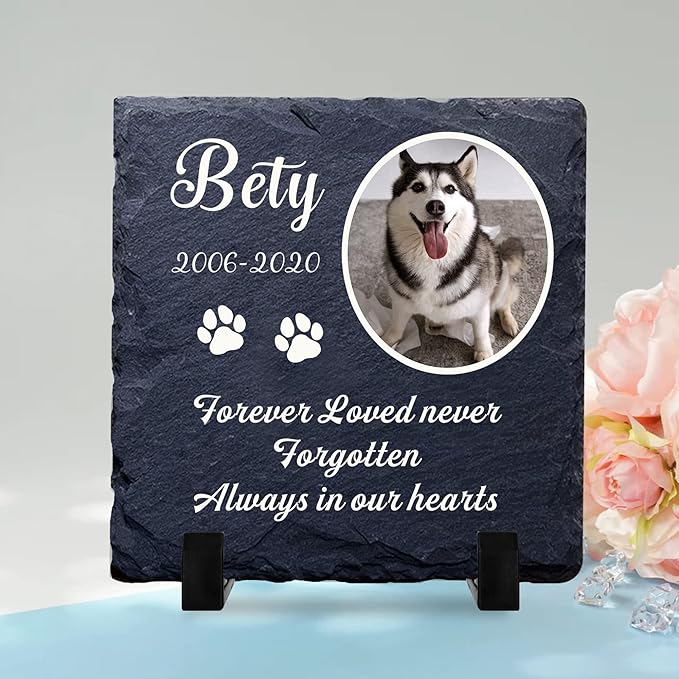 EDSG Personalized Dog Memorial Gifts for Loss of Dog Pet Memorial Gifts for Dogs Cats Memorial Stone Pet Loss Gifts Natural Slate Grave Plaque Pets Bereavement Gifts Loss of Pet Gift (Design 2)