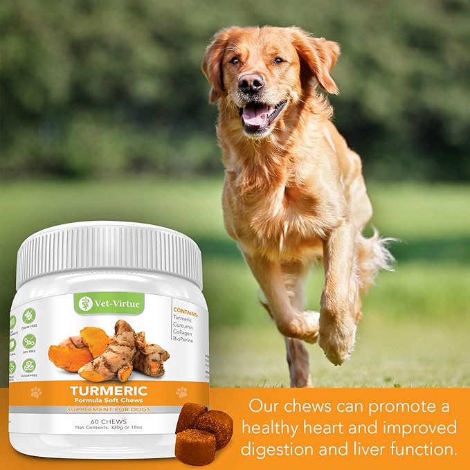 Turmeric for Dogs Anti Inflammatory Pain Relief | Organic Curcumin Dog Supplement with Collagen & Bioprene, Anti Inflammatory for Dogs, Supports Hips, Joints & Mobility | 60 Count