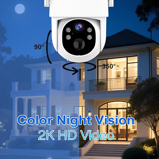 4G LTE Cellular Security Camera, Lifetime Free Unlimited Data, Built-in VSIM Card, 2K Color Night Vision, 360° Live View, AI PIR Motion Sensor Detection, Solar Powered Wireless Outdoor