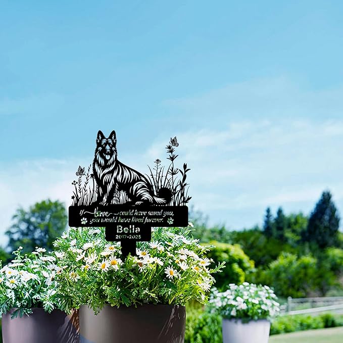 Personalized Pet Grave Markers for German Shepherd, Metal Dog Memorial Stake Decorations for Cemetery, Pets German Shepherd Grave Plaque, Pet German Shepherd Headstone Garden Memorial Stake