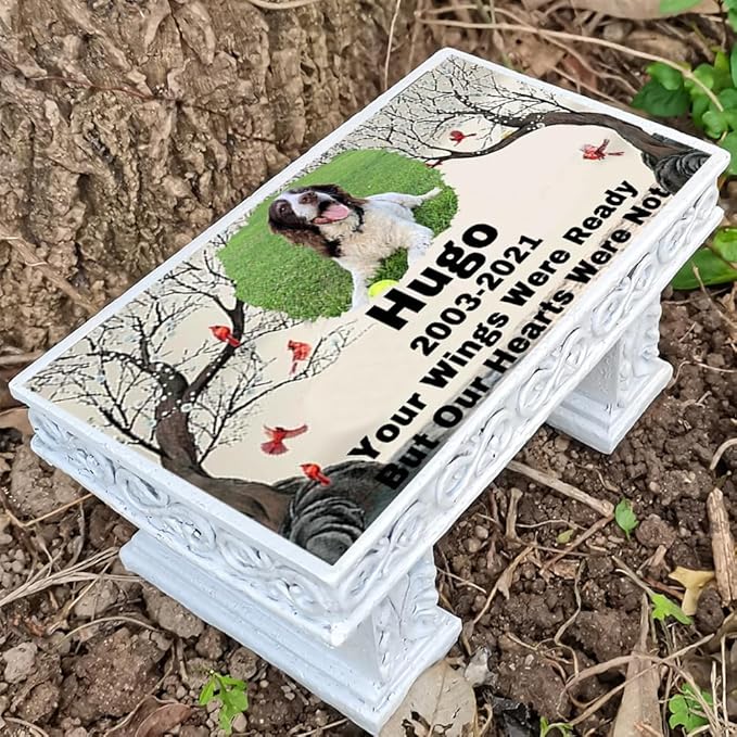 Personalized Memorial Bench for Pet Human, Custom Pet Memorial Stone with Colorful Photo, Pet Grave Marker Dog Headstone Cat Tombstone, Loss of Pet Gifts, Memorial Garden Plaque