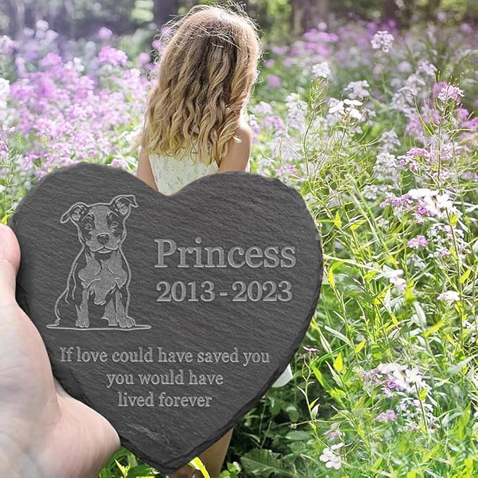 Personalized Dog Memorial Stone Pet Memorial Gifts for Loss of Dog Engraved Heart Plaque Garden Grave Decors for Cemetery Pet Loss Gifts with Stand (Memory of Pit Bull)