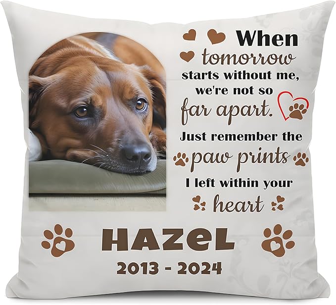 Alienc Personalized Dog Memorial Pillow with Photo - Custom Pet Memory Gift, Soft Sympathy Gift for Loss of Dog or Cat, Heartfelt Remembrance Throw Pillow