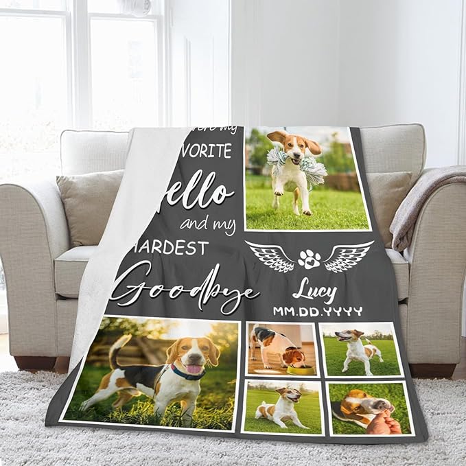 Personalized Dog Memorial Blanket with Photo:Made in USA,Custom Memorial Gifts for Loss of Dog,Cat,Pet,Sympathy Bereavement for Loss of Lover