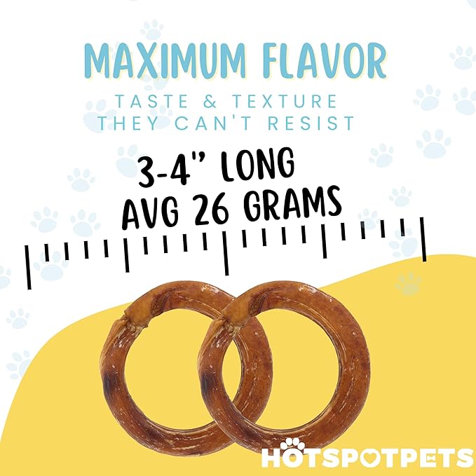 hotspot pets Bully Stick Rings for Dogs - (20 Pack) 4" Premium All Natural Long Lasting Twisted Beef Pizzle Dog Chew Treats, Low Odor - Grain Free Fully Digestible Rawhide Alternative - Thick Circles