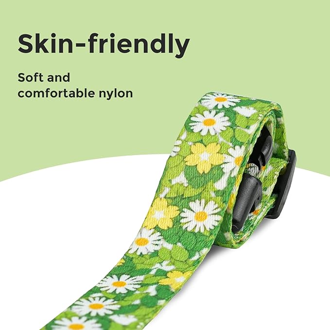 Kazazoo Dog Collar Cute and Soft Nylon Puppy Collar for Boy and Girl, Adjustable Dog Collars for Medium Large Dogs, Green Daisy-L