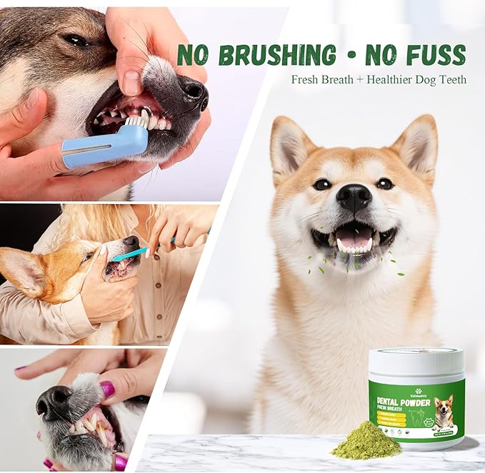 Dog Dental Powder, Dental Powder for Dogs Teeth Cleaning and Breath Fresh, Dog Teeth Cleaning Powder with Natural Plants Ingredients and Postbiotics, 400g
