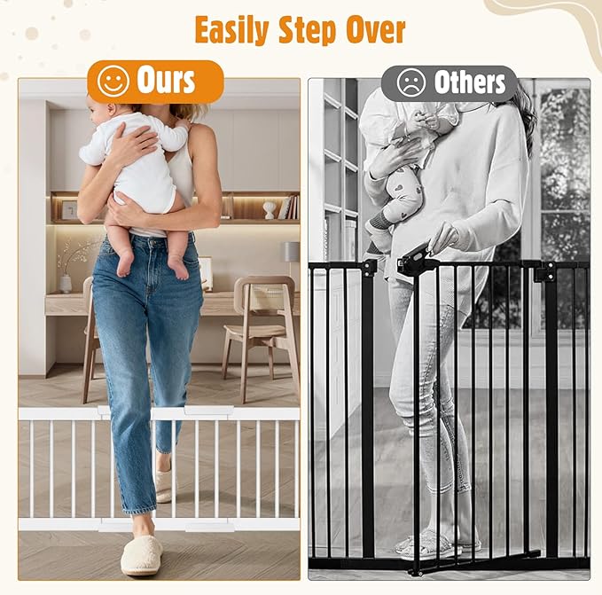 Metal Short Dog Gate - 16.5"-44" Adjustable Extra Wide, 14" Tall Pressure Mount Indoor Pet Gate, Easily Step Over Dog Gates with 3 Extension Kits, Small Puppy Gate for Doorways & Stairs