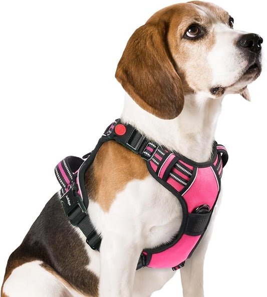 rabbitgoo Dog Harness Medium Sized, No Pull Pet Harness with 3 Buckles, Adjustable Soft Padded Vest with Control Handle, Walking Reflective Pet Vest for Medium Dogs, Rose Pink, M
