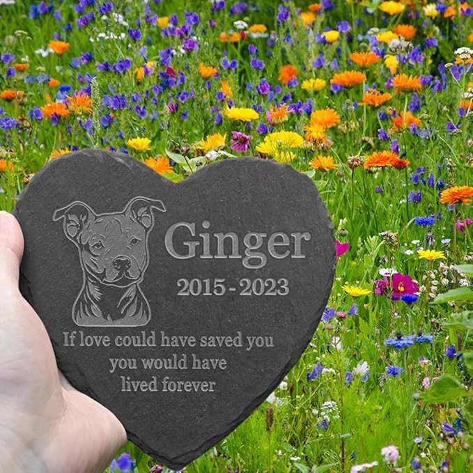 Personalized Dog Memorial Stone Pet Memorial Gifts for Loss of Dog Engraved Heart Plaque Garden Grave Decors for Cemetery Pet Loss Gifts with Stand (in Memory of Pit Bull)