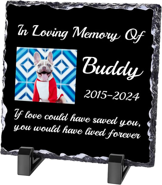 Pet Memorial Stones for Dogs, Dog Memorial Stone Outdoor, Pet Headstones for Dogs, Memorial Gifts for Loss of Dog, Custom Stone Picture Frame Plaque with Name/Text