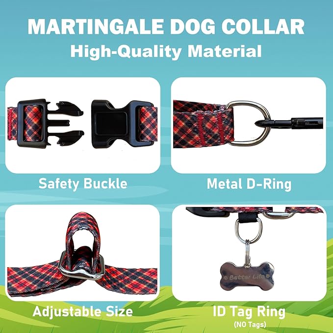 Christmas Martingale Collar for Dogs Plaid Dog Collars for Small Medium Large Dogs with Buckle Adjustable Soft Nylon Dog Collar (Red Plaid, Large)