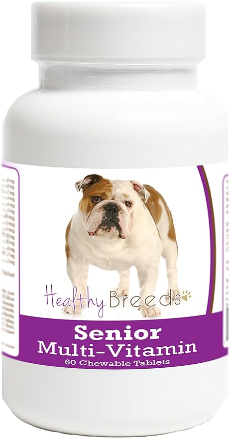 Healthy Breeds Senior Dog Vitamins for Bulldog - OVER 200 BREEDS - Veterinarian Formulated Daily Dietary Chewable Tablet - 60 Chews