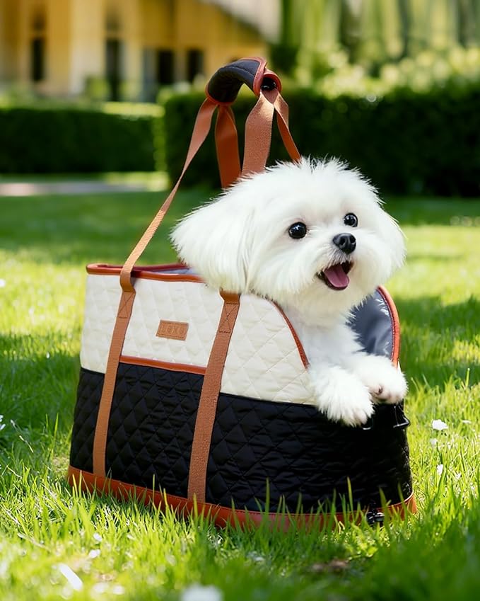 Lekereise Fashion Dog Carrier Soft-Sided Small Cat Handbag Up to 15lbs Waterproof PU Leather Puppy Carrying Pet Tote Bag with Pocket for Outdoor Travel Walking Hiking Shopping