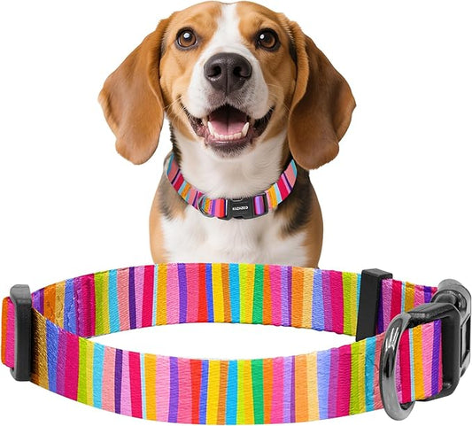 Kazazoo Dog Collar Cute and Soft Nylon Puppy Collar for Boy and Girl, Adjustable Dog Collars for Small Medium Dogs, Rainbow-M