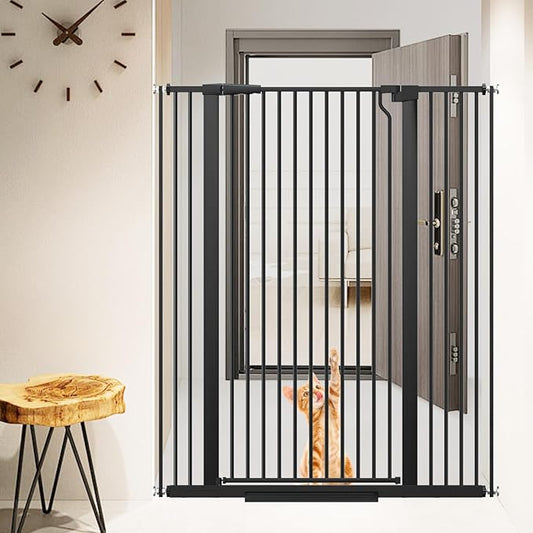 51.18" Extra Tall Cat Gate for Doorway,29.5"- 48.4" Wide Auto Close Tall Pet Gate No Drilling Pressure Mounted for Hallway Kitchen,Black